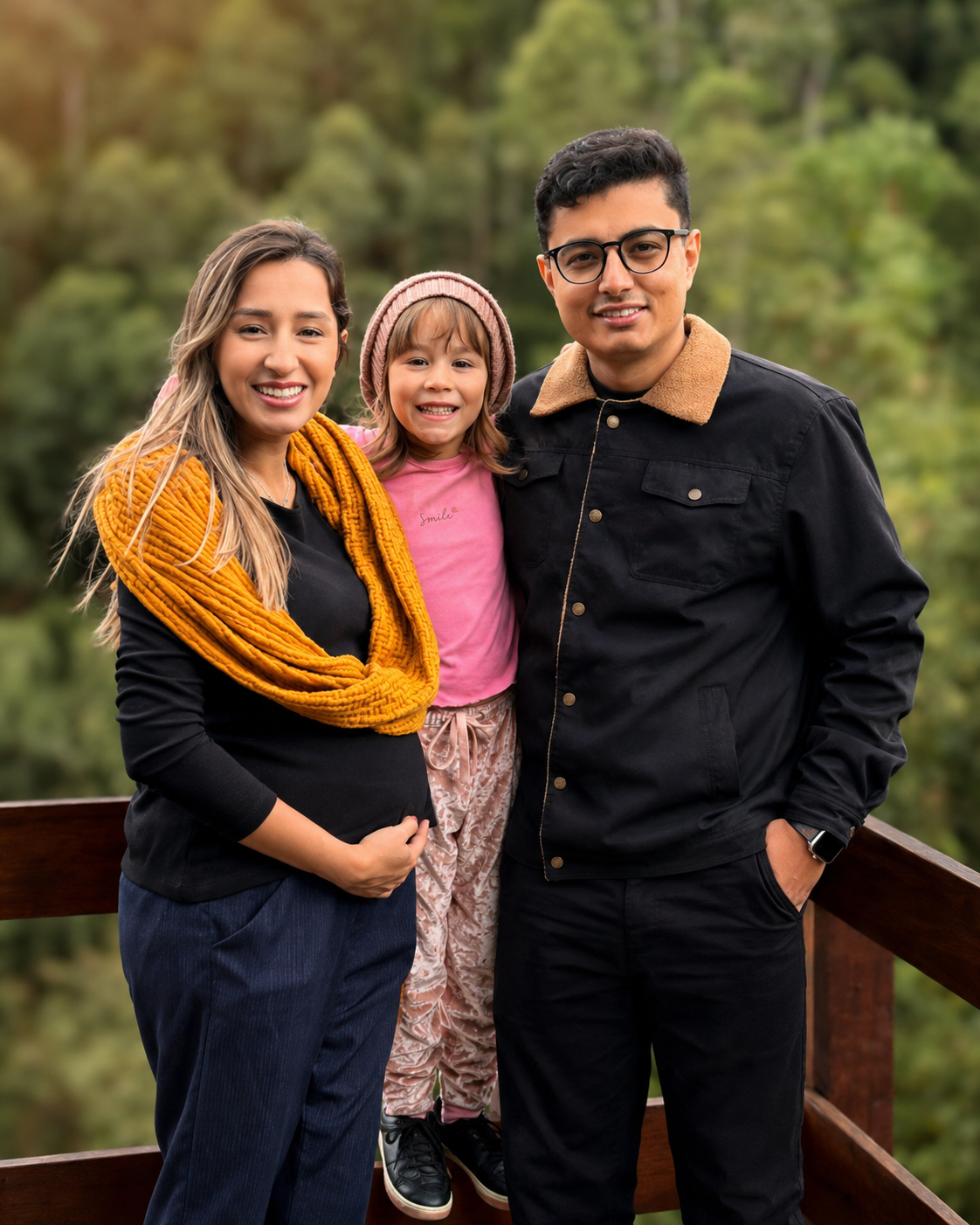 Mykael Albert com sua esposa e filha