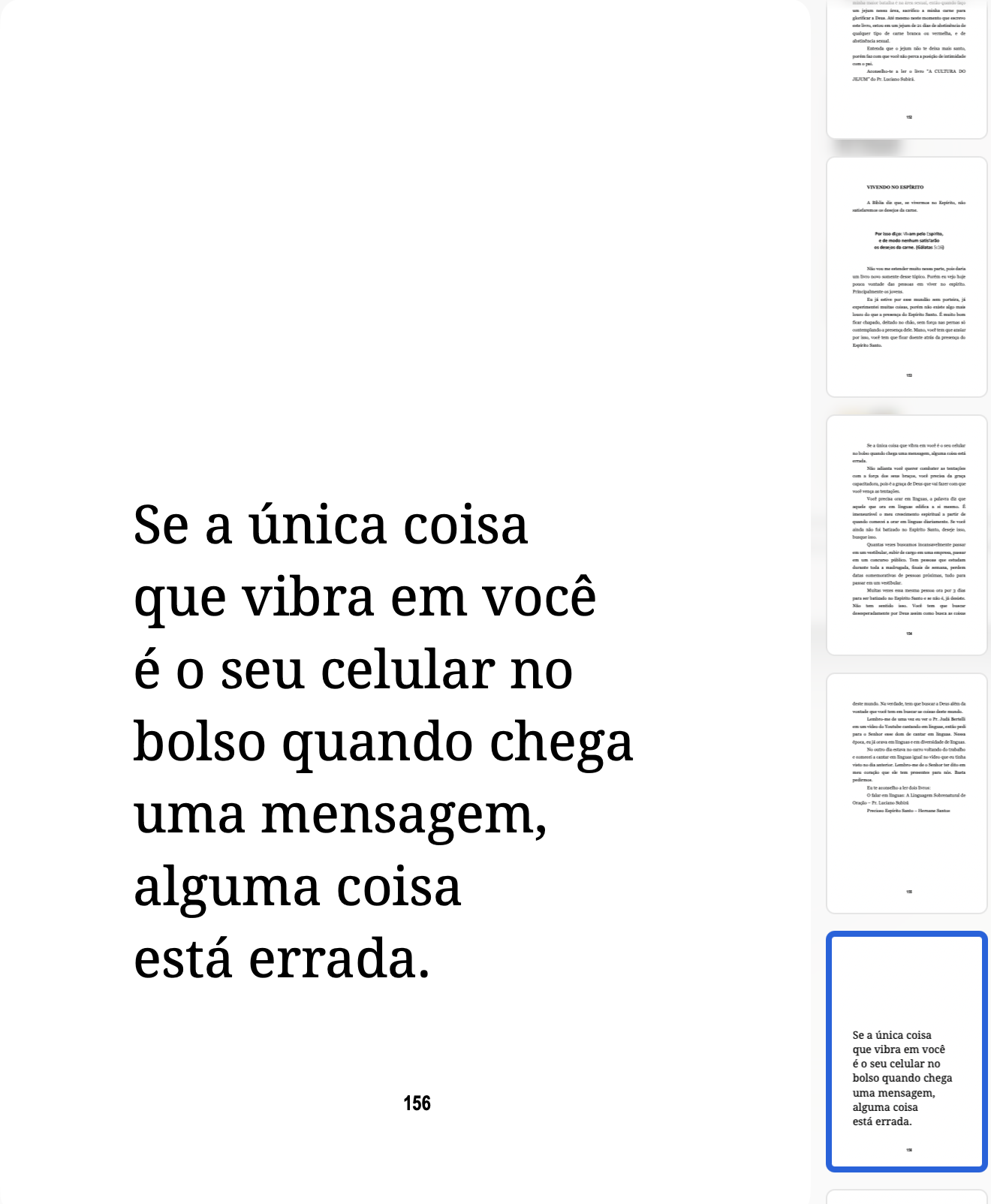 Página interna real do livro com uma reflexão sobre o celular